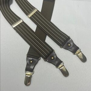 Adjustable Stretch Suspenders Striped Brownish Green by Pelican USA One Size